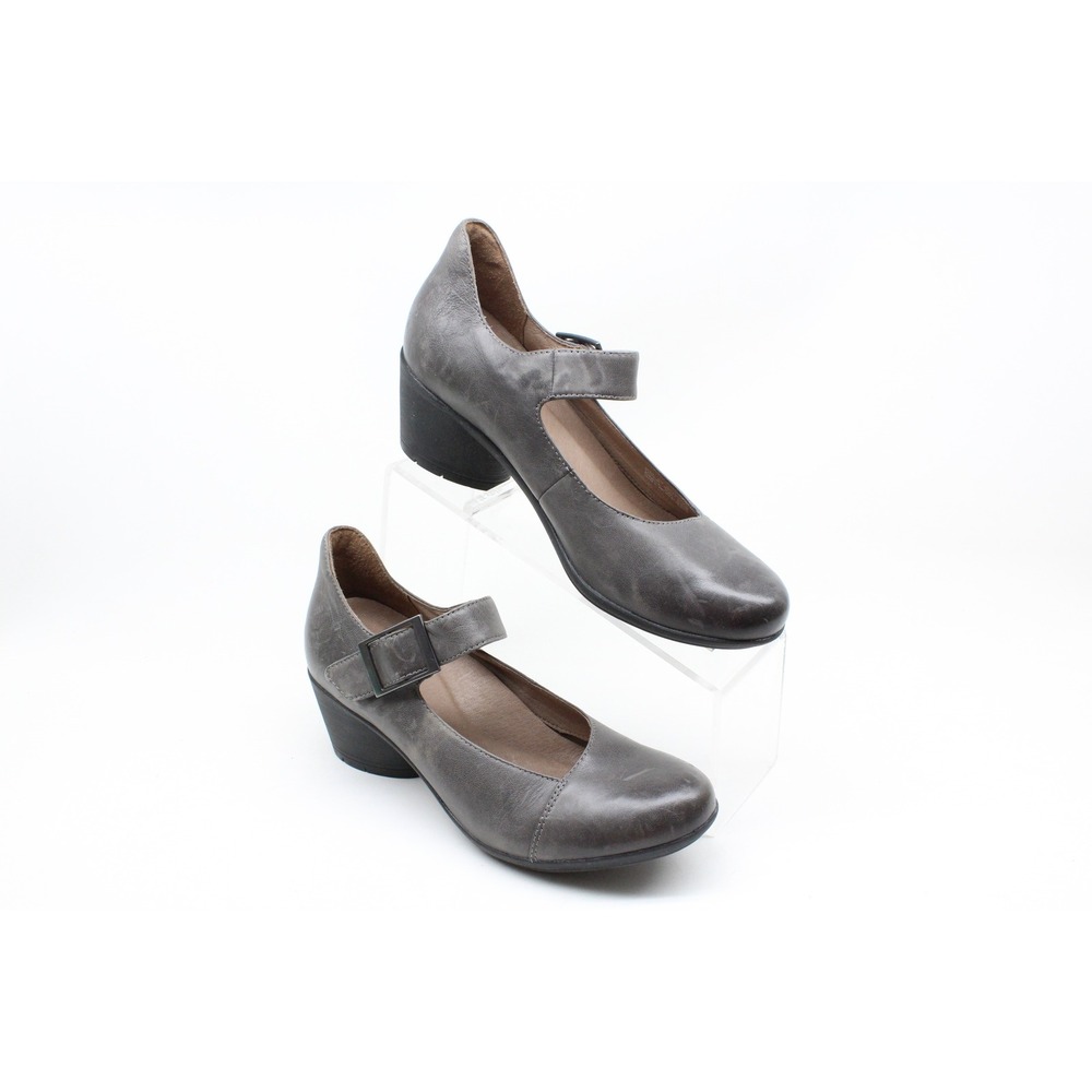 Dansko Roxanne Womens Size 39 Grey Leather Mary Jane Block Heel Pumps